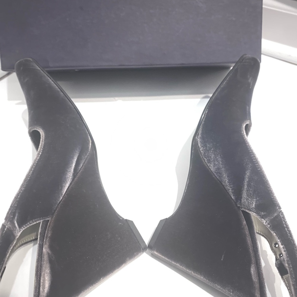 Prada Vintage Velvet Wedge Slingbacks in Graphite Grey - Picture 8 of 13